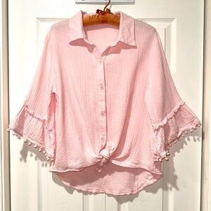 Joh 3/4 bell sleeve gauzy top Pink Size M EUC